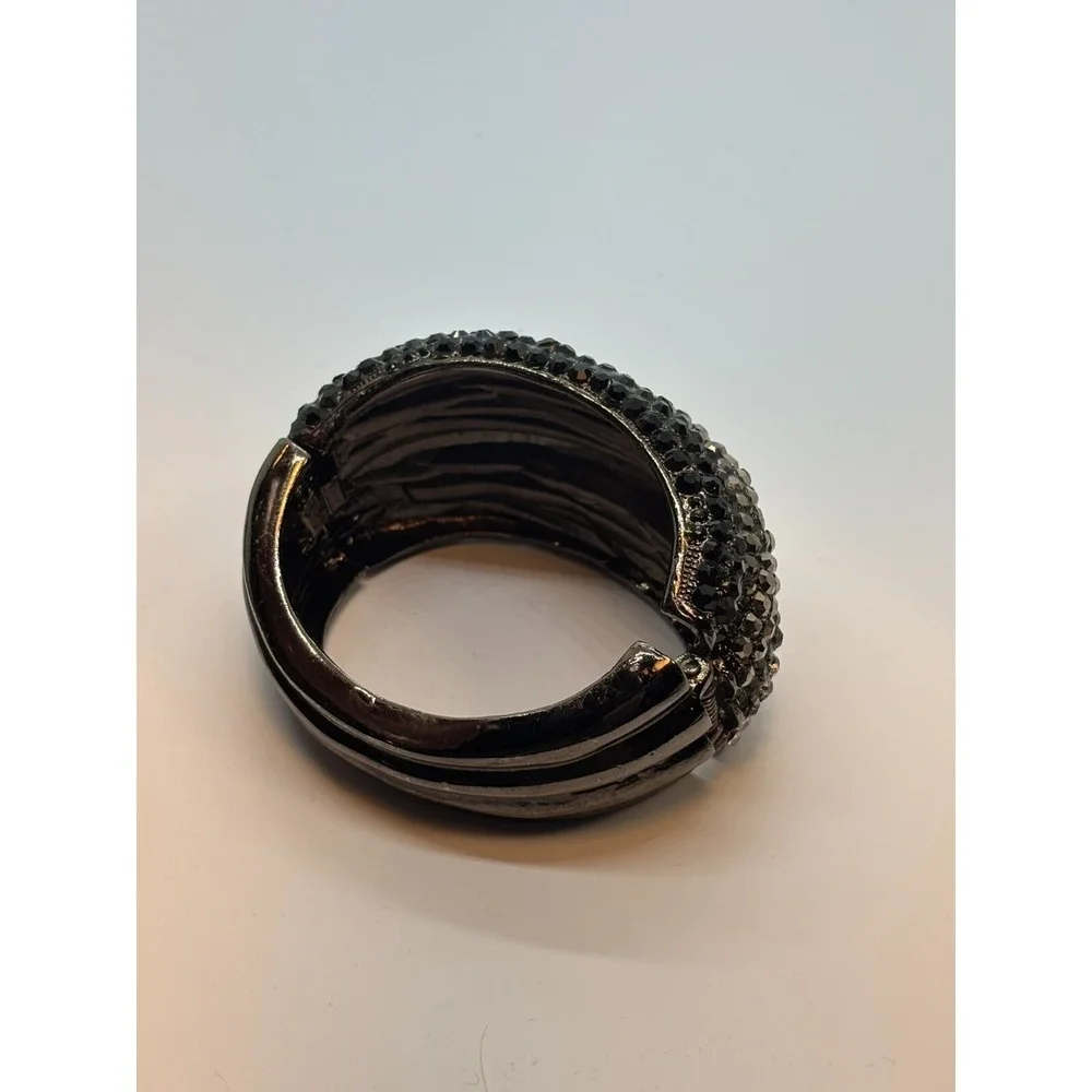 Cuff Bracelet Hinged Romantic Whimsigoth Dramatic Black Gray Silver Fashion‎